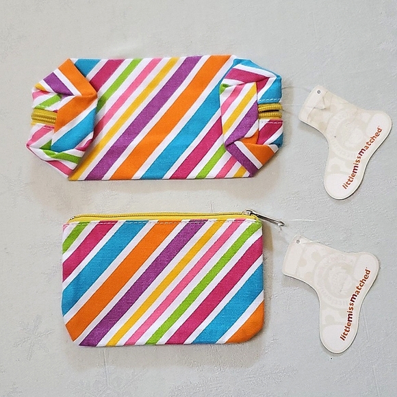 NWT New Little Miss Matched set of (2) Colorful Fabric Zipper Pouches - Picture 3 of 5